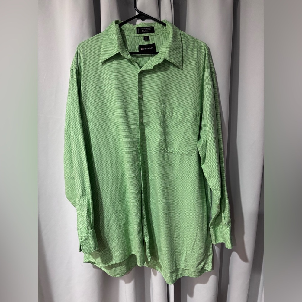 Mens Casual Light Green button up‎ Shirt conte di milano 100% cotton 17.5 34/35